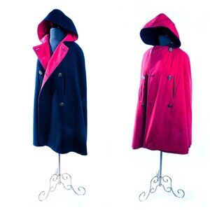 Vtg Women’s Cape Reversible Double Breasted Red Navy Seps NOSTRA ES DEVS Buttons